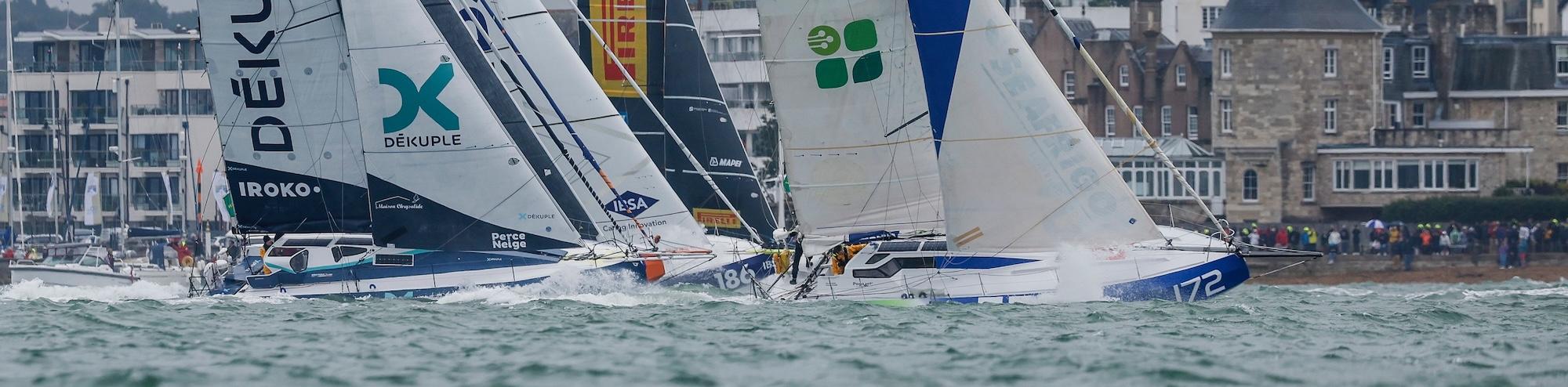 Class40 start in the 2023 Rolex Fastnet Race off the Royal Yacht Squadron line © Paul Wyeth/pwpictures.com