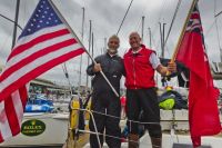 Rives Potts (Carina II) and Ross Appleby (Scarlet Oyster) after the finish of the Rolex Fastnet Race 2011. Photo: Rolex/Carlo Borlenghi