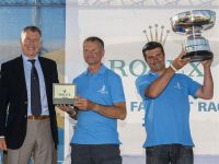 Richard de Leyser, Managing Director, Rolex UK, Pascal and Alexis Loison (Night and Day) - 2013 Rolex Fastnet Overall Winners