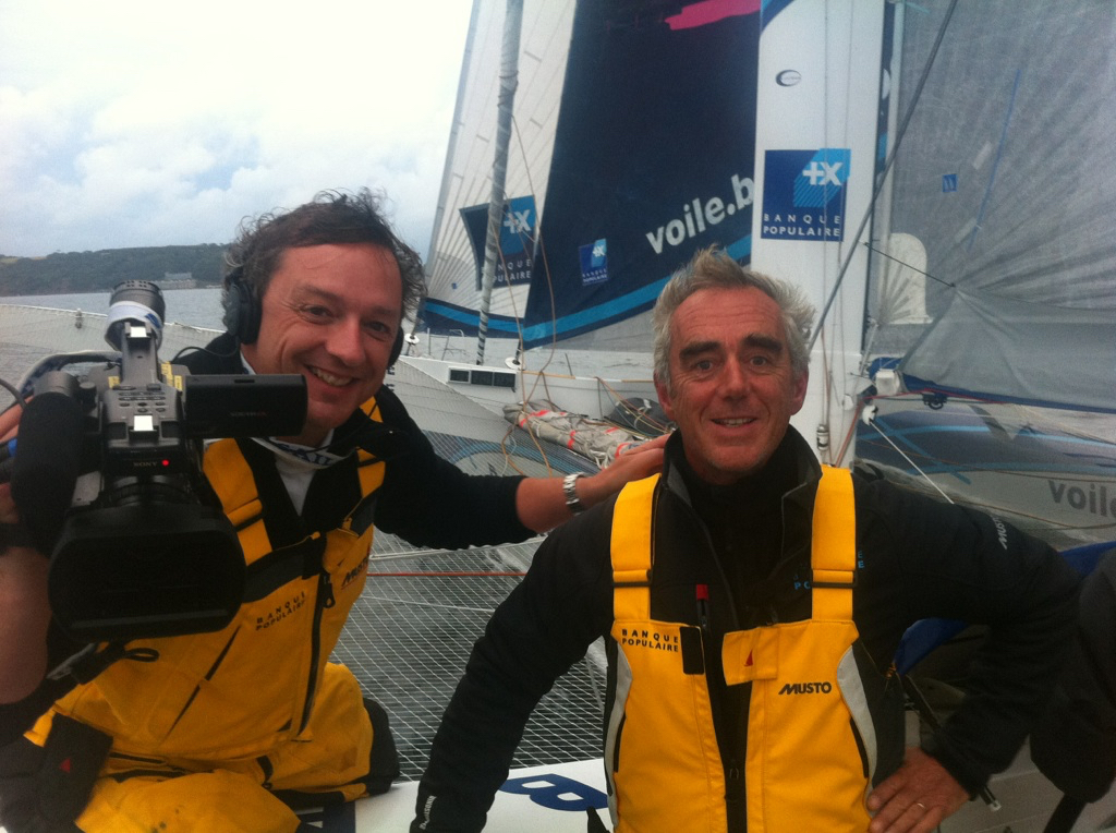 Digby Fox and Loic Peyron on board Banque Populaire V, 2011 Rolex Fastnet Race