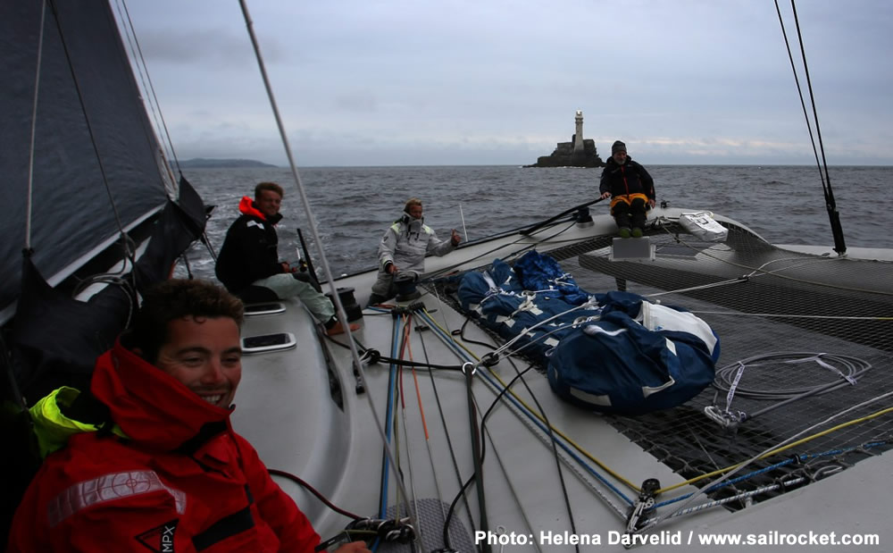 Paradox upon rounding the Fastnet Rock and just before their fastest return trip to Plymouth. Photo: Helena Darvelid/www.sailrocket.com Paradox upon rounding the Fastnet Rock and just before their fastest return trip to Plymouth. Photo: Helena Darvelid/www.sailrocket.com