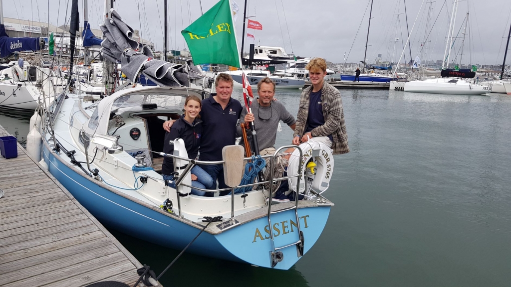 The Rogers family on board their Contessa 32 Assent at the finish of the Rolex Fastnet Race © James Boyd The Rogers family on board their Contessa 32 Assent at the finish of the Rolex Fastnet Race © James Boyd