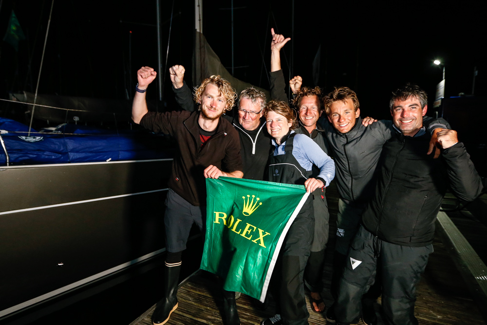 The crew of Foggy Dew celebrate the end of a successful race, Noel Racine's fourth class win out of eight Fastnets © Paul Weyth/www.pwpictures.com The crew of Foggy Dew celebrate the end of a successful race, Noel Racine's fourth class win out of eight Fastnets © Paul Weyth/www.pwpictures.com
