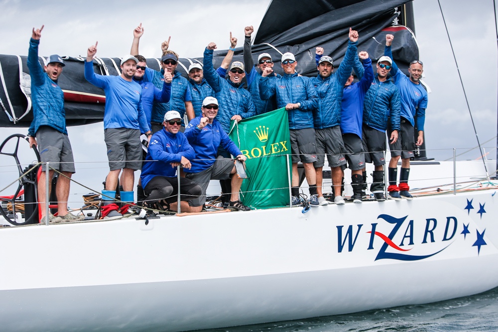 The crew of Wizard at the finish of the Rolex Fastnet Race in which they have put in a strong performance to contend for IRC Overall © Paul Wyeth/www.pwpictures.com The crew of Wizard at the finish of the Rolex Fastnet Race in which they have put in a strong performance to contend for IRC Overall © Paul Wyeth/www.pwpictures.com
