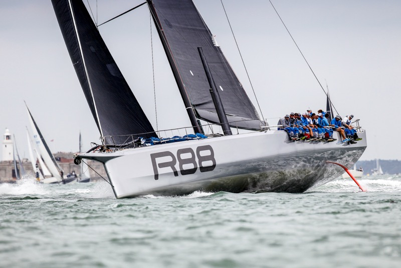 George David's American maxi Rambler 88 led the IRC fleet out of the Solent © Paul Wyeth/RORC