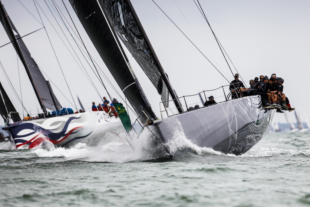 Sorcha and Wizard exit the Solent after the start of a record-breaking Rolex Fastnet Race from Cowes,  Isle of Wight, UK© Paul Wyeth/RORC
