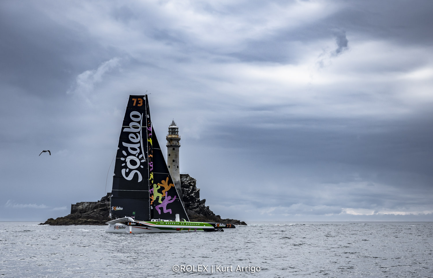 Thomas Coville’s Sodebo Ultim 3 finished the Rolex Fastnet Race in Cherbourg on Tuesday morning (10 August), completing the 695nm course in 1d 20h 16m 36s © Kurt Arrigo/Rolex