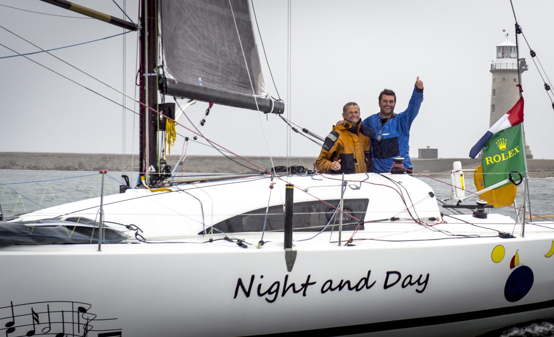 The 2013 race saw the first overall winner sailing doublehanded - Pascal Loison and son Alexis aboard their JPK 10.10 Night and Day © ROLEX/Kurt Arrigo