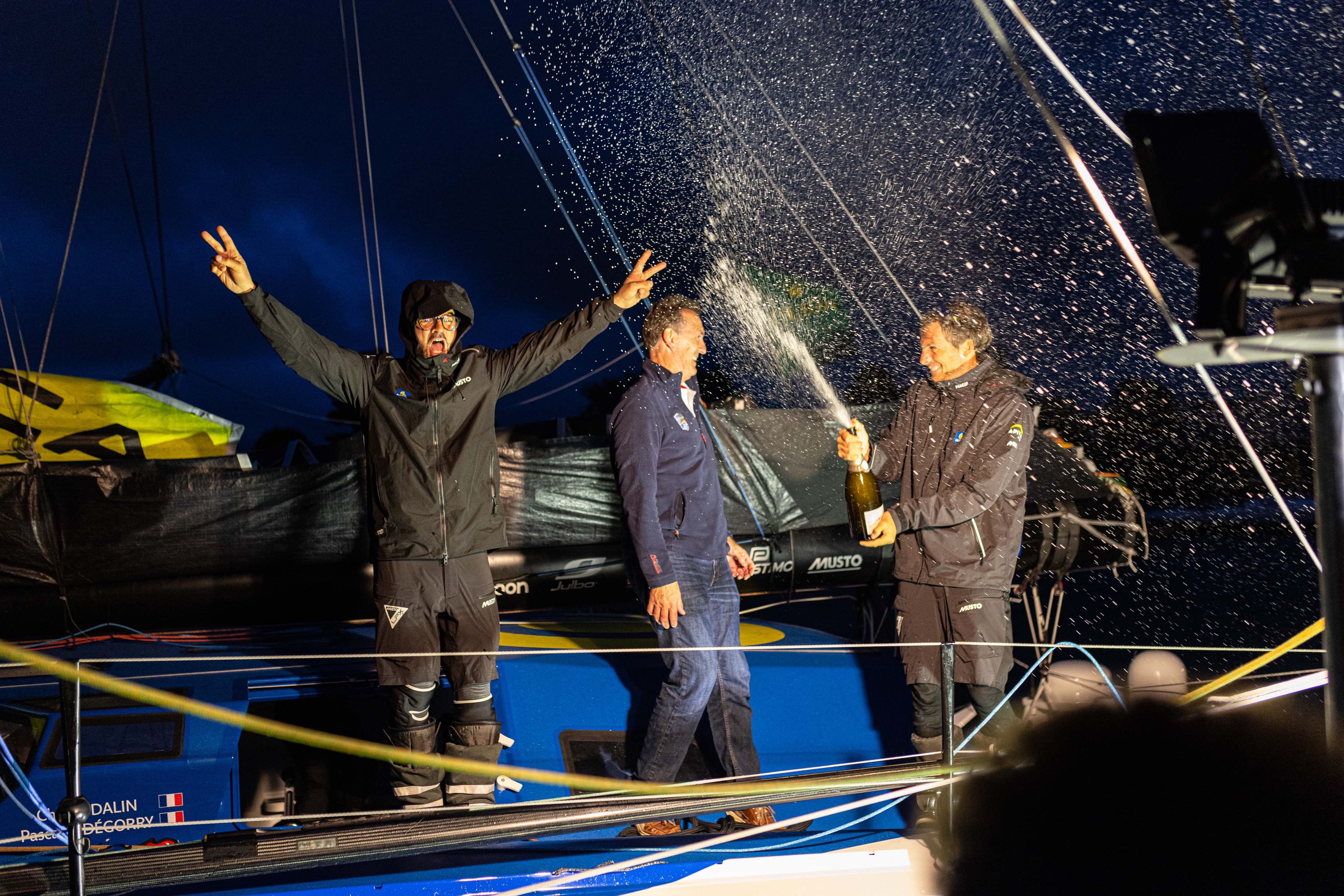 RORC CEO Jeremy Wilton with Charlie Dalin and Pascal Bidegorry © RORC/Arthur Daniel