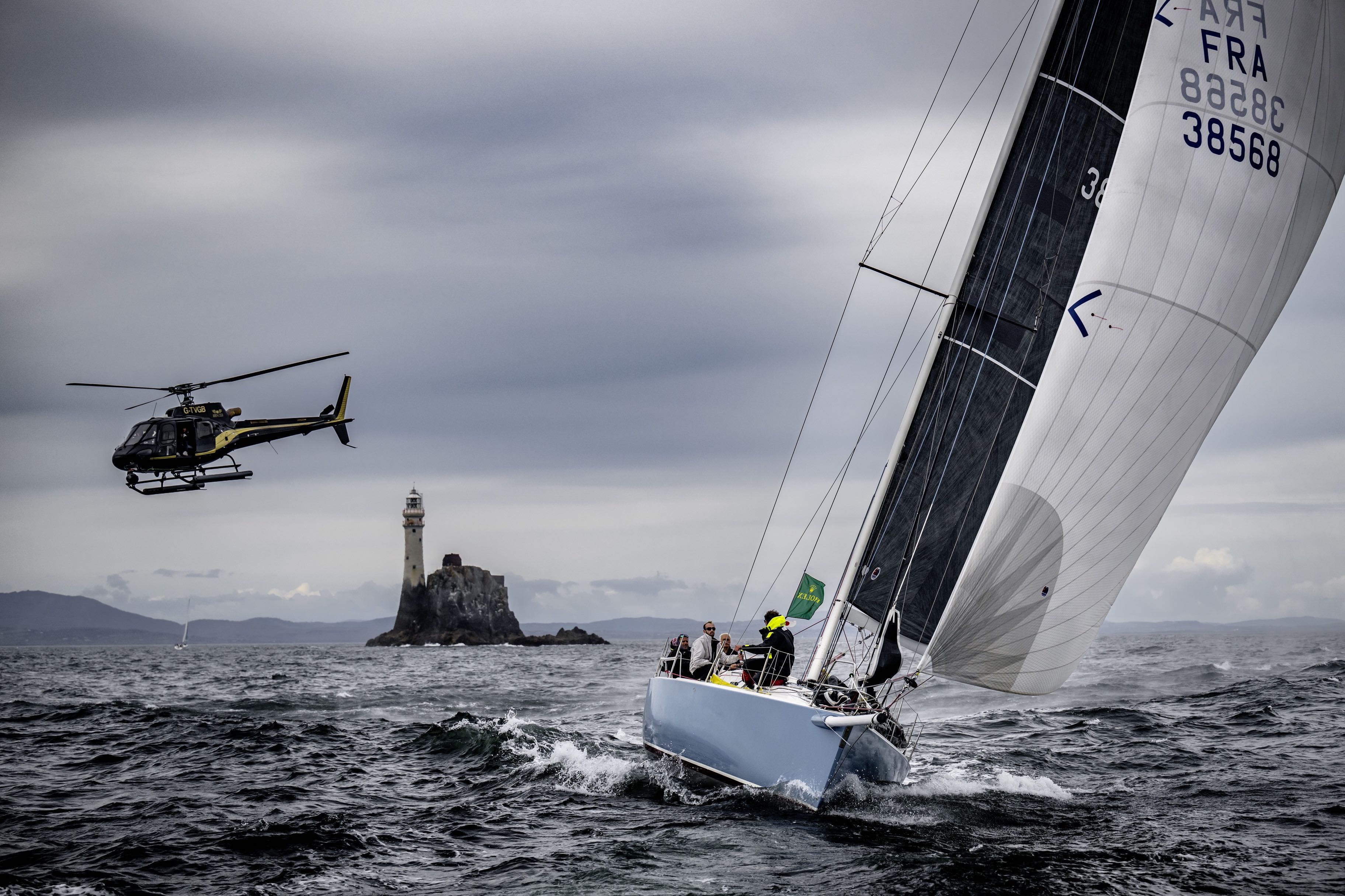 Gilles Fournier's J/133 is victorious in IRC One after a tightly contested battle against Thomas Kneen's JPK 1180 Sunrise III © ROLEX/Kurt Arrigo