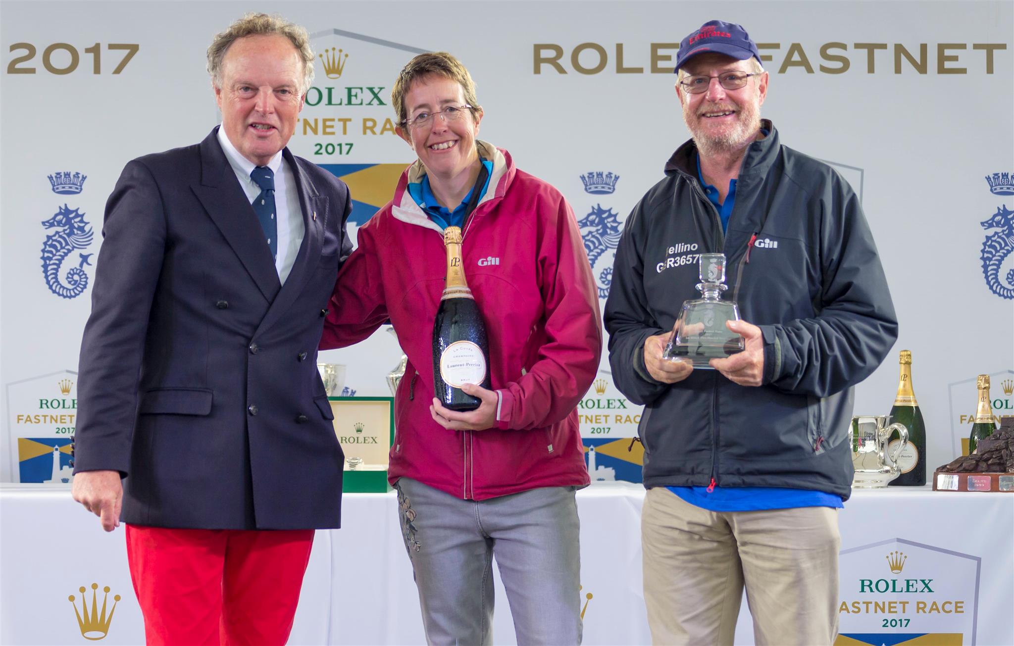 Deb Fish and Rob Craigie, of the winning Mixed Two-handed yacht and also the Best Female Skipper Overall, Bellino. Credit: ROLEX/Carlo Borlenghi