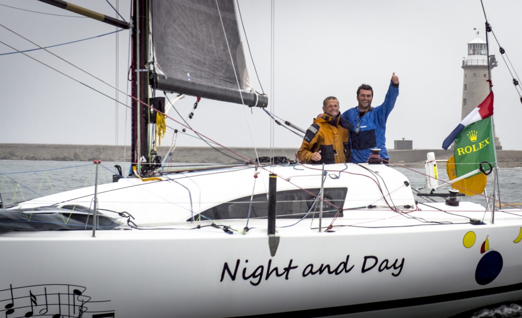 2013 Fastnet Challenge Cup winners, father and son team Pascal and Alexis Loison onboard their JPK 10.10 Night and Day © Kurt Arrigo/Rolex 