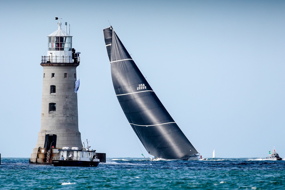 Rambler 88 made an entrance to Plymouth at the end of the Rolex Fastnet Race taking consecutive line honours © Paul Wyeth/www.pwpictures.com 