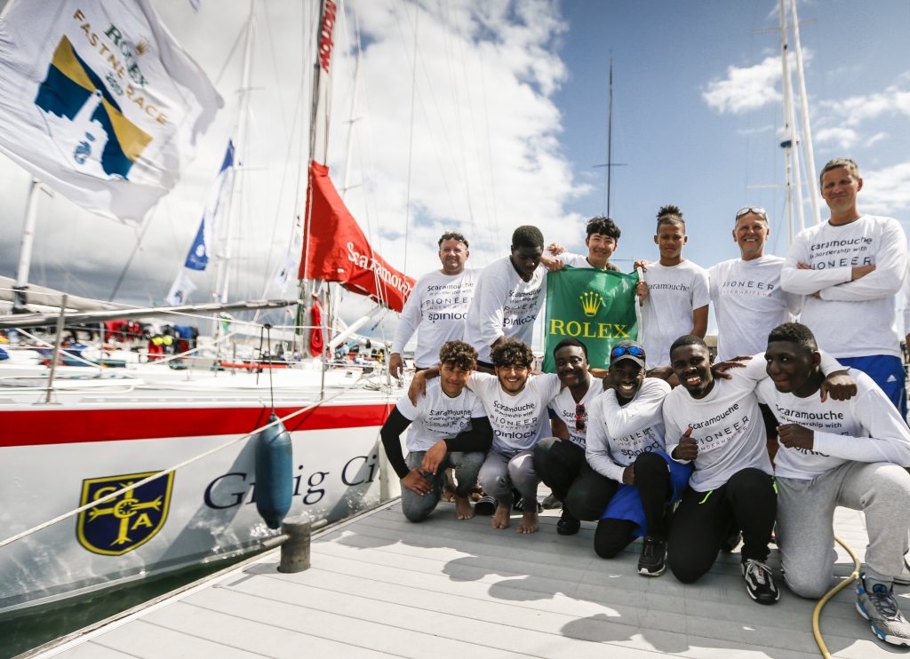 Scaramouche celebrate their second Rolex Fastnet Race © Paul Wyeth/www.pwpictures.com