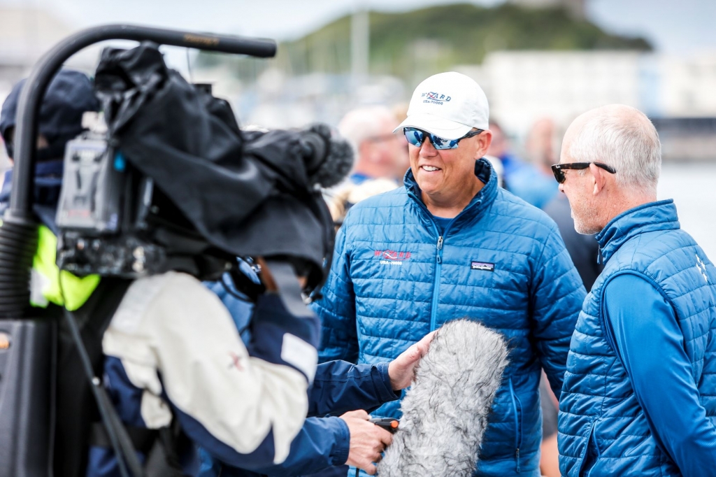 David and Peter Askew hit the dock for some interviews after winning yet another offshore classic yacht race with their VO70 Wizard © Paul Wyeth/www.pwpictures.com