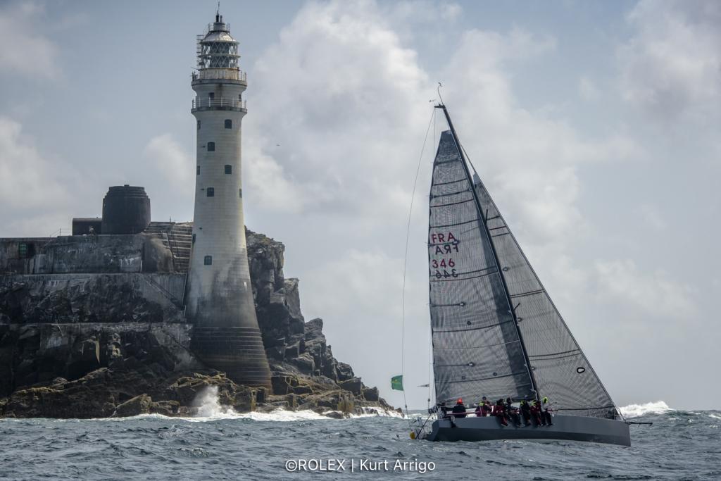 Lann Ael 2, Didier Gaudoux's JND 39 passes the Fastnet Rock before heading for the finish in Plymouth © Kurt Arrigo/Rolex 
