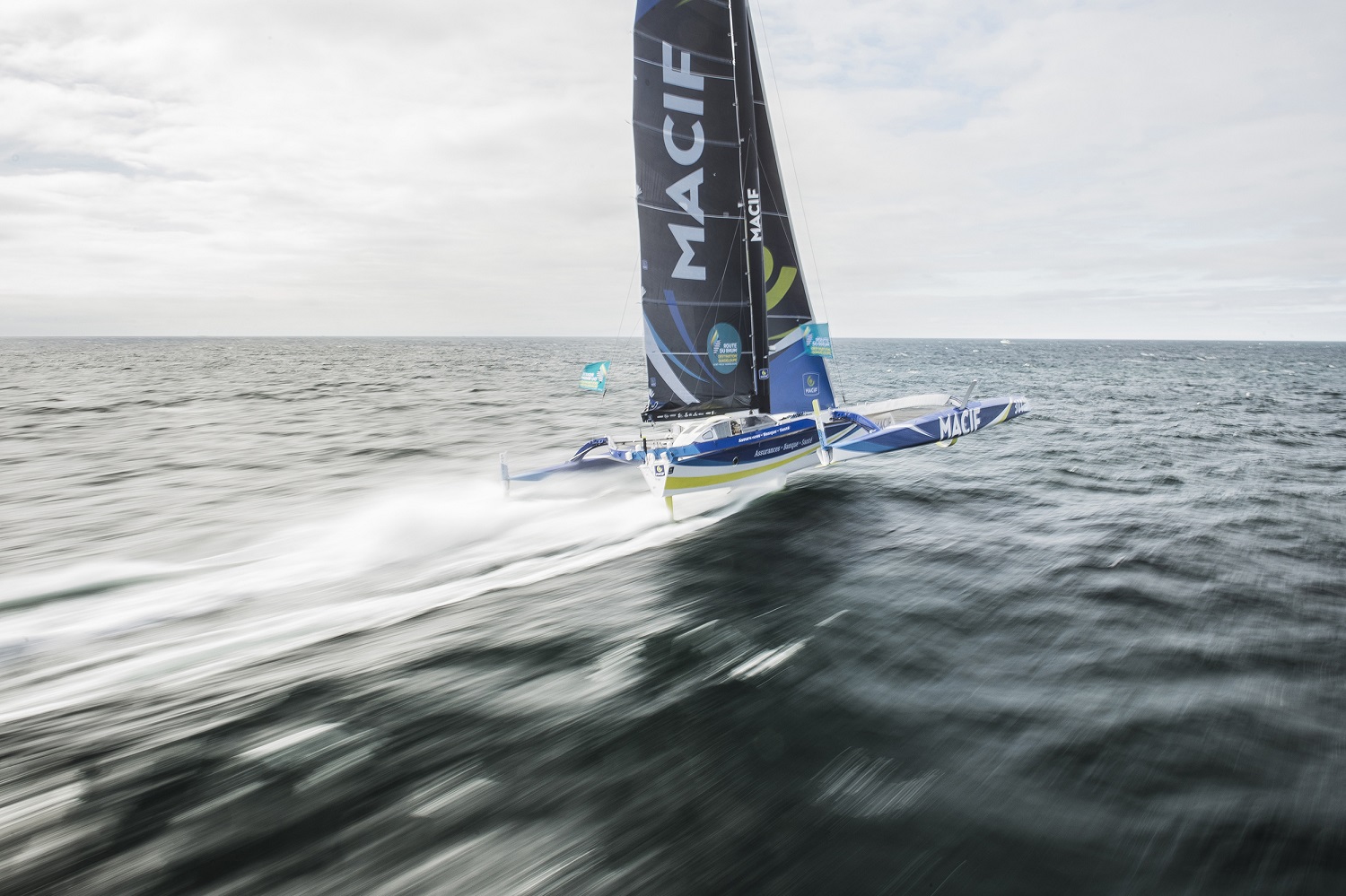 Flying - Francois Gabart's Ultime triamaran MACIF touched 49.4 knots in the Route du Rhum © Vincent Curutchet / ALe?A