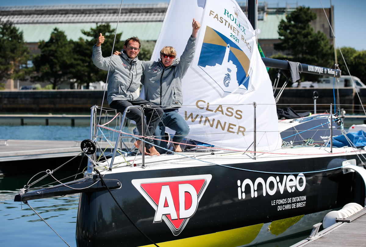 Waving the Class winner flag - AD Fichou - Innovéo Bihannic celebrates winning Figaro 3 © Paul Wyeth/pwpictures.com