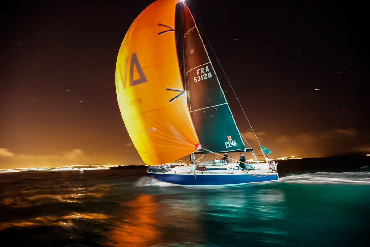 JPK 1030 Léon arrives in the early hours of Friday morning at the Cherbourg finish line © Paul Wyeth/pwpictures.com