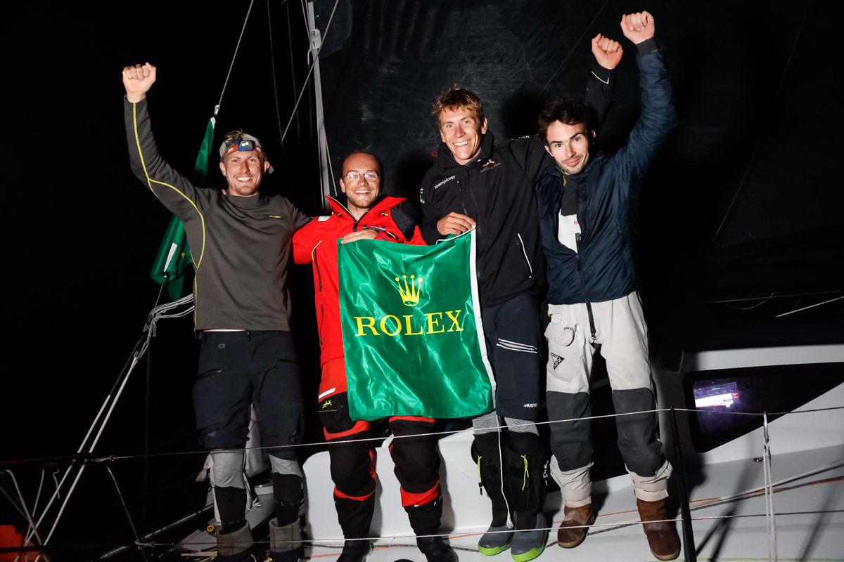 A jubilant crew on Palanad 3 - James Crampton, Antoine Magre, Will Harris and Damien Arnol © Paul Wyeth/pwpictures.com