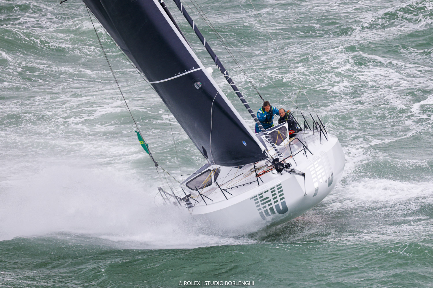 Antoine Magre and the crew of the winning Class40, the Mach 40.4 Palanad 3 © Carlo Borlenghi/Rolex