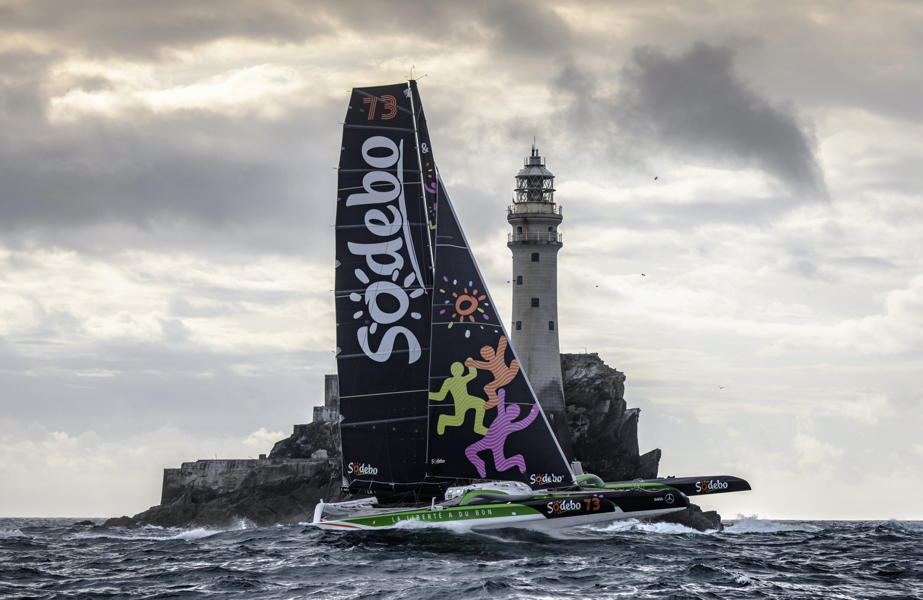 Sodebo passes the Fastnet Rock © Kurt Arrigo/Rolex