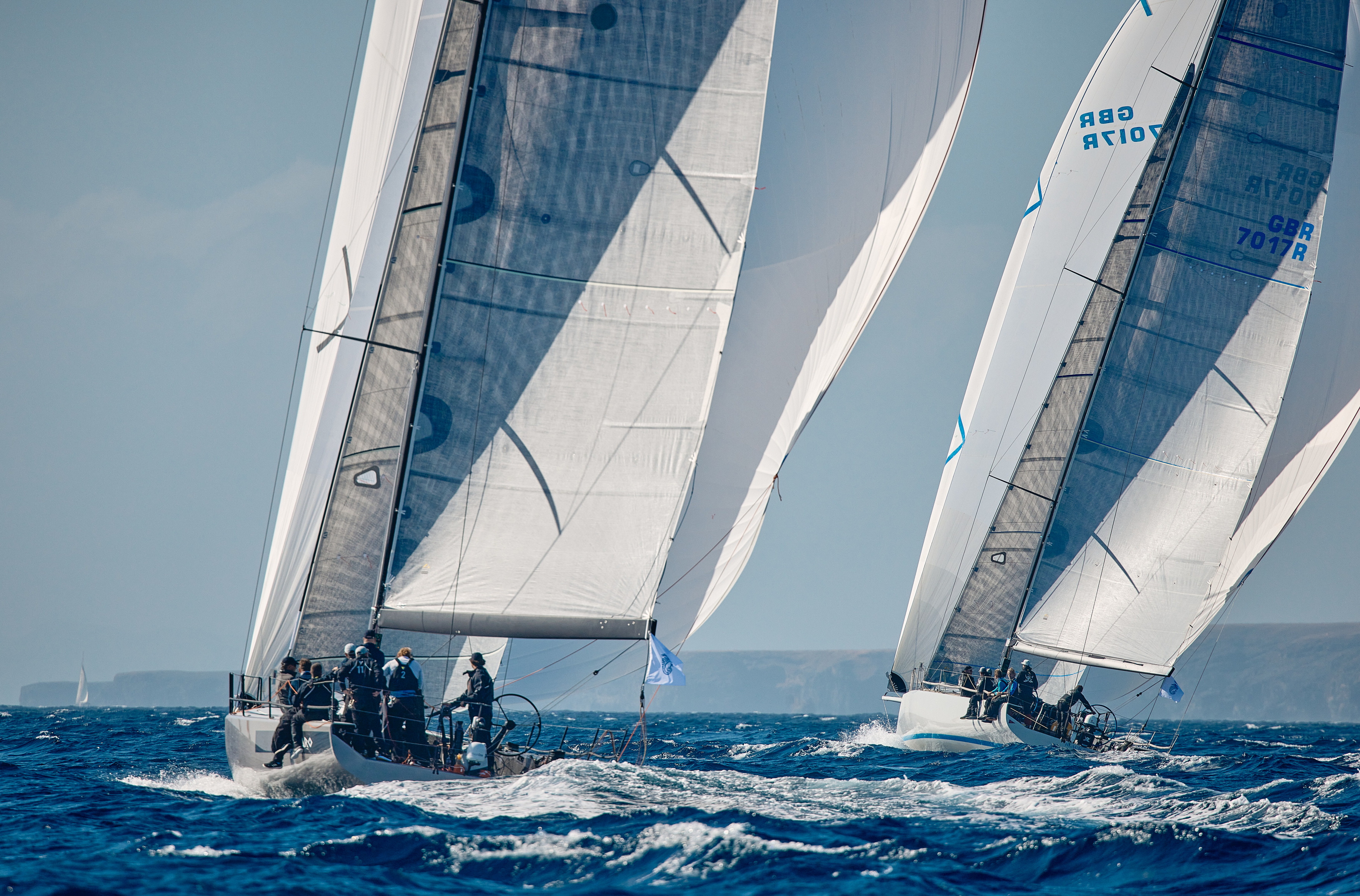 Botin 56 Black Pearl, led by Stefan Jentzsch and Max Klink’s Botin 52 Caro line in the RORC Transatlantic Race © James Mitchell/RORC
