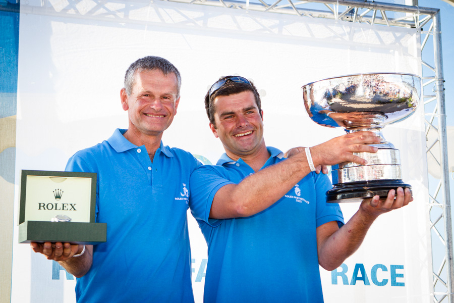 Pascal and Alexis Loisin became the first doublehanded crew to win the race overall with their JPK 10.10 Night and Day in the 2013 race. Alexis (right) is returning for a third race on the JPK 10.30 Leon © Tom Gruitt/RORC